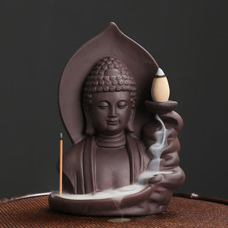 Buddha Gift Tibetan Avalokitesvara Buddha Lotus Healing Backflow Smoke Fountain Incense Burner