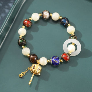 Buddha Gift Tibetan Incense Ash Liuli Glass Tridacna Stone Sun Stone Om Mani Padme Hum Prayer Wheel Charm Bracelet