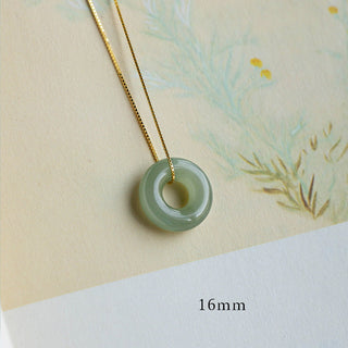 Buddha Gift Natural Round Jade Peace Buckle Luck Abundance Necklace Pendant