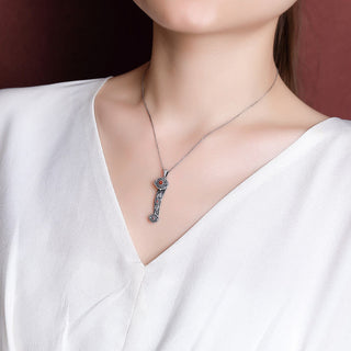 Buddha Gift 925 Sterling Silver Red Agate Cyan Jade Auspicious Clouds Ruyi Handle Blessing Necklace Pendant