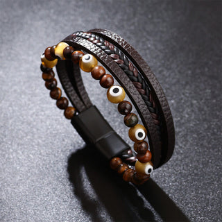 Buddha Gift Evil Eye Tiger Eye Protection Beaded Multilayered Braided Bracelet