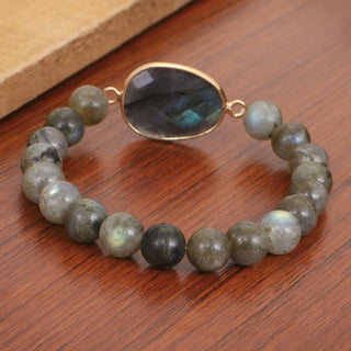 Buddha Gift Natural Labradorite Moonstone Support Healing Beaded Bracelet