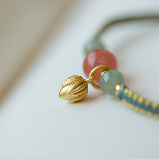 Buddha Gift Red Agate Jade Lotus Confidence Calm String Bracelet