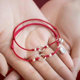Buddha Gift 925 Sterling Silver Lucky Fortune Peace Joy Lotus Peace Buckle Red String Bracelet