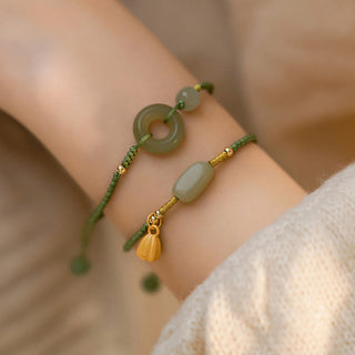 Buddha Gift Lotus Jade Peace Buckle Bead Luck Happiness Charm String Bracelet