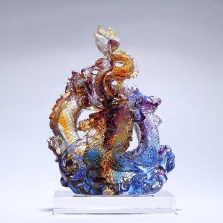 Buddha Gift Year of the Dragon Handmade Liuli Crystal Art Piece Protection Home Office Decoration With Base
