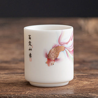 Buddha Gift Koi Fish White Porcelain Ceramic Teacup Kung Fu Tea Cup