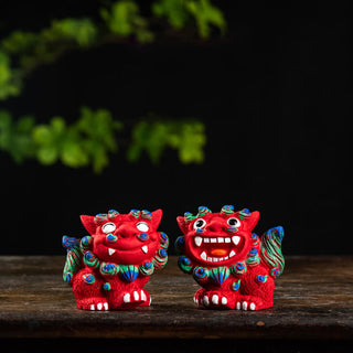 Buddha Gift Small Pair of Lion Fu Foo Dogs Ward Off Evil Protection Home Resin Decoration