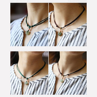 Buddha Gift Natural Round Jade Peace Buckle Lotus Abundance String Necklace Pendant