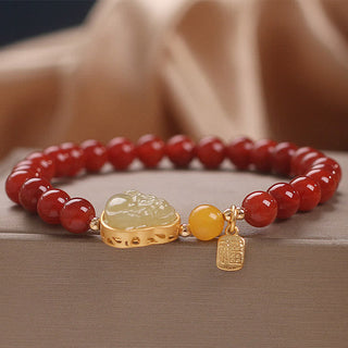 Buddha Gift Laughing Buddha Red Agate Jade Confidence Bracelet