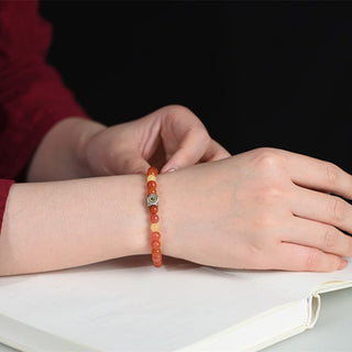 Buddha Gift 925 Sterling Silver Chinese Zodiac Natal Buddha Amulet Red Agate Amber Self-acceptance Bracelet