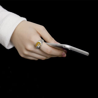 Buddha Gift Citrine Lotus Blessing Protection Adjustable Ring