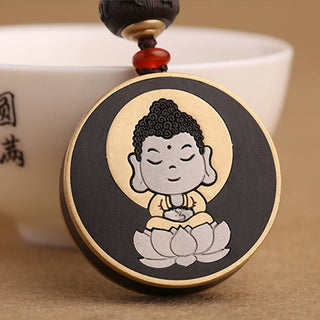 Buddha Gift Ebony Wood Rosewood Buddha Avalokitesvara Om Mani Padme Hum Balance Car Key Chain Decoration