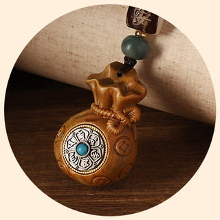 Buddha Gift Small Leaf Red Sandalwood Green Sandalwood Money Bag Om Mani Padme Hum Rotatable Protection Hanging Decoration