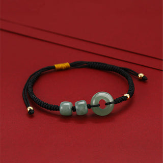 Buddha Gift 2Pcs Green Aventurine White Jade Peace Buckle Luck Braided Couple Bracelet