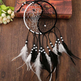 Buddha Gift Yin Yang  Dream Catcher Circular Net with Feathers Balance Decoration