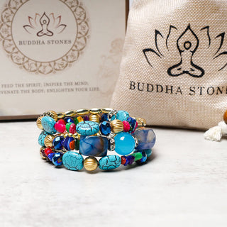 Buddha Gift Multilayer Irregular Turquoise Agate Beads Blessing Bracelet