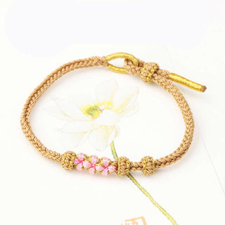 Buddha Gift Handmade Three Peach Blossoms Luck Eight Strands Braided String Bracelet
