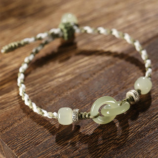 Buddha Gift Natural Hetian Jade Peace Buckle Luck Braided Bracelet