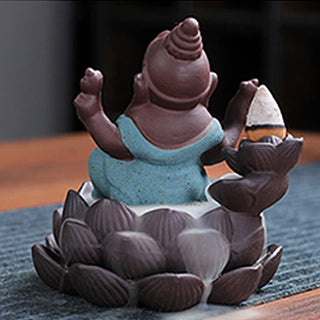 Buddha Gift Ganesh Elephant Purple Clay Backflow Smoke Fountain Protection Incense Burner