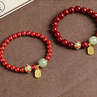 Buddha Gift Cinnabar Green Aventurine Fortune Protection Charm Bracelet