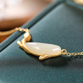 Buddha Gift 925 Sterling Silver White Jade Dolphin Luck Necklace Pendant