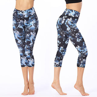 Buddha Gift Leaves Butterfly Print Sports Yoga Cropped Leggings Women's Yoga Capri Pants