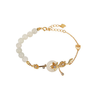 Buddha Gift 925 Sterling Silver Hetian Jade Peace Buckle Lotus Luck Chain Bracelet