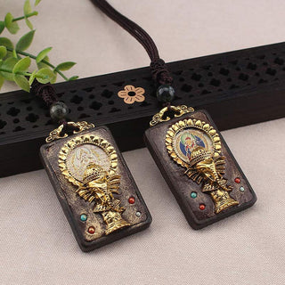 Buddha Gift Ebony Wood Elephant God of Fortune Buddha Blessing Necklace String Pendant