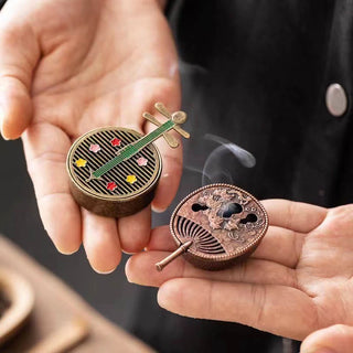 Buddha Gift Small Mini Gourd Fan Pipa Copper Alloy Incense Burner Decoration With Incense