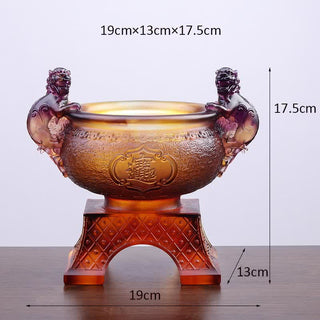 Buddha Gift Handmade Liuli Crystal PiXiu Treasure Bowl Art Piece Home Decoration