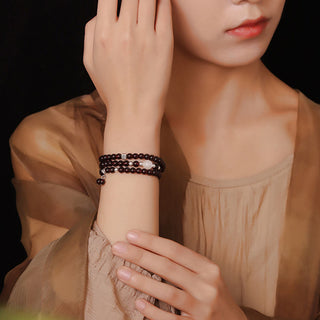 Buddha Gift 925 Sterling Silver Natural Garnet Cat Eye Protection Triple Wrap Bracelet