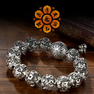 Buddha Gift Tibetan Om Mani Padme Hum Carved Alloy Beads Amulet Bracelet