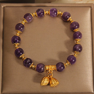 Buddha Gift Natural Amethyst Lotus Healing Spiritual Bracelet