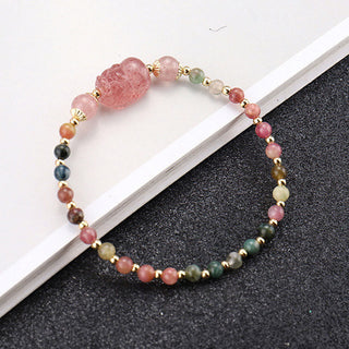 Buddha Gift Natural Tourmaline Garnet Strawberry Quartz PiXiu Moonstone Protection Bracelet