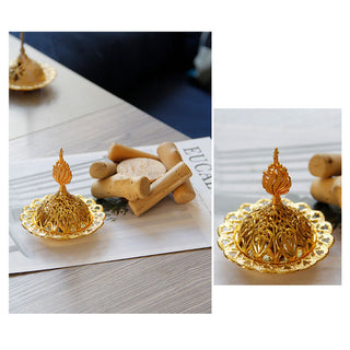 Buddha Gift Gold Alloy Healing Mini Incense Burner With Wooden Coaster Home Decor