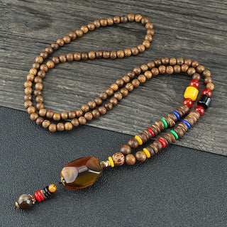 Buddha Gift Tibetan Wenge Wood Bodhi Seed Agate Balance Peace Necklace Pendant