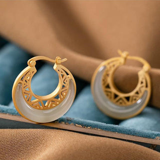 Buddha Gift Crescent Moon Jade Prosperity Drop Earrings