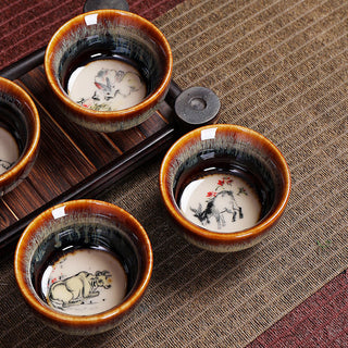 Buddha Gift 12 Chinese Zodiac Pattern Ceramic Teacup Kung Fu Jian Chinese Zhan Tea Cup 73ml