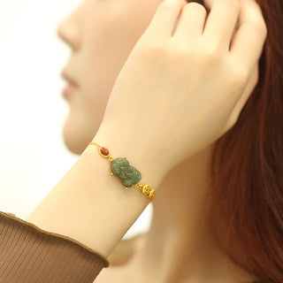 Buddha Gift Cyan Jade PiXiu Copper Coin Red Agate Success Chain Bracelet