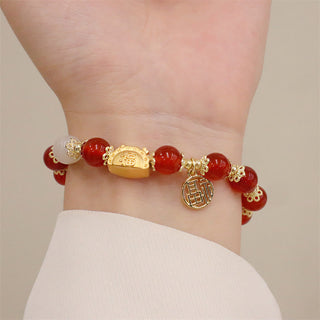 Buddha Gift Year Of The Dragon Red Agate Strawberry Quartz Black Obsidian Jade Garnet Pearl Cinnabar Dumpling Dragon Luck Fu Character Bracelet