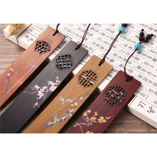 Buddha Gift 4Pcs Four Seasons Plum Orchid Bamboo Chrysanthemum Peking Opera Mask Wood Bookmarks With Gift Box