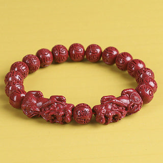 Buddha Gift Natural Double PiXiu Cinnabar Om Mani Padme Hum Wealth Luck Bead Bracelet