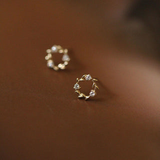 Buddha Gift 925 Sterling Silver Posts Copper Metal Tiny Wreath Stud Blessing Flower Earrings
