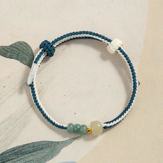 Buddha Gift 925 Sterling Silver Hetian Jade Bead Abundance Braided Rope Bracelet