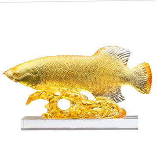 Buddha Gift Handmade Liuli Crystal Koi Fish Art Piece Luck Home Office Decoration