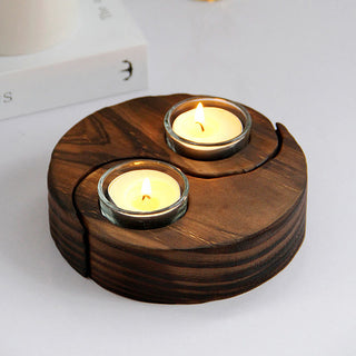 Buddha Gift Yin Yang Wood Candle Holder Meditation Rituals Use Items