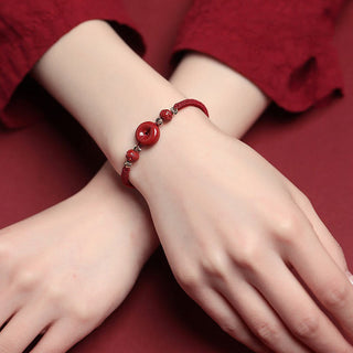 Buddha Gift Handmade Lotus Cinnabar Peace Buckle Blessing Braid Bracelet