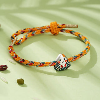 Buddha Gift 925 Sterling Silver Dragon Boat Festival Zongzi Pattern Luck Handmade Multicolored Rope Child Adult Bracelet