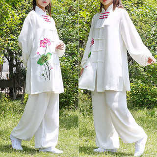 Buddha Gift Lotus Flower Leaf Pattern Tai Chi Meditation Prayer Spiritual Zen Practice Clothing Women's Set